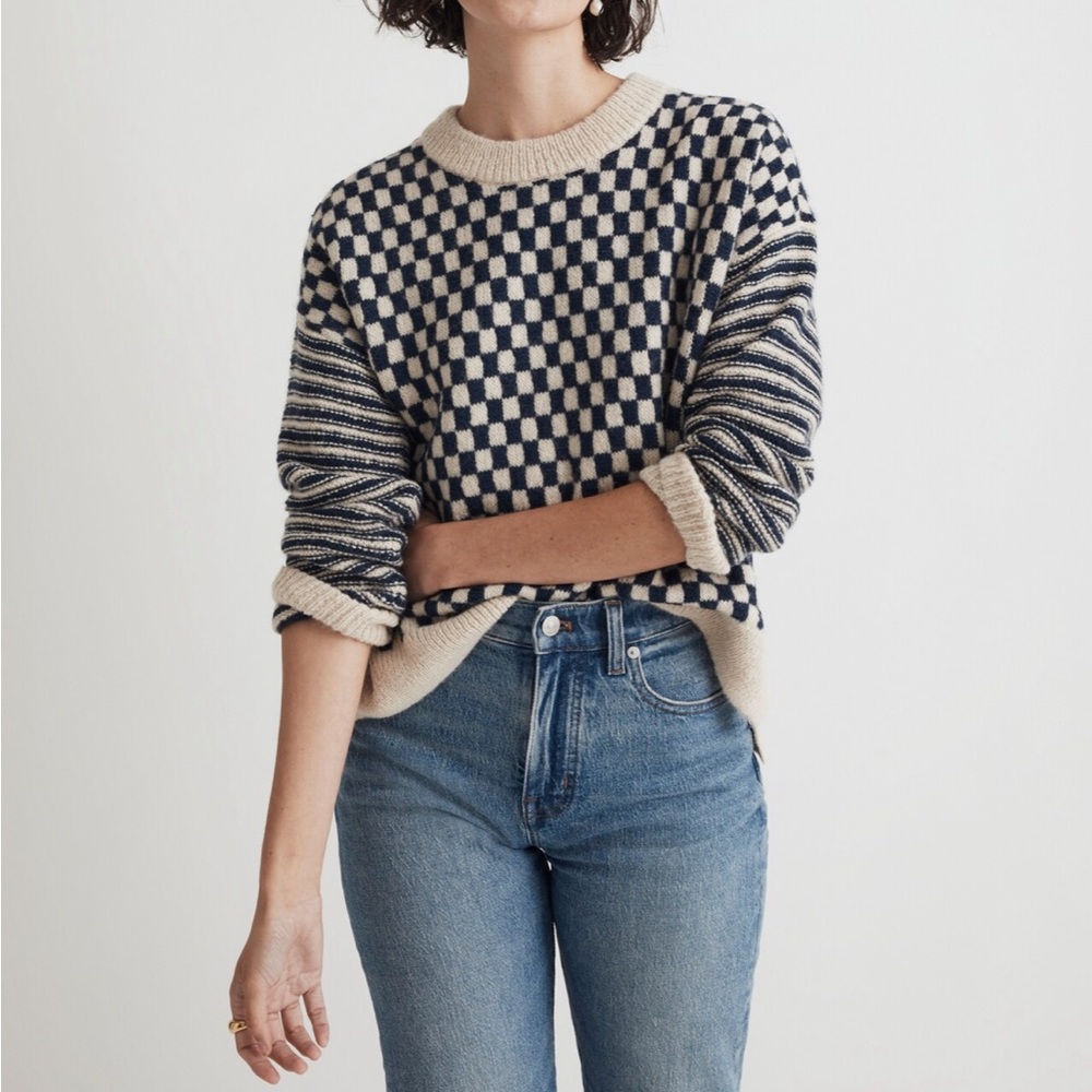 Alpaca Blend Check Stripe Sweater